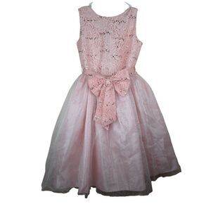 Vintage 90s Barbie Apparel Pink Sequin Bow Party Dress Girls Size 8